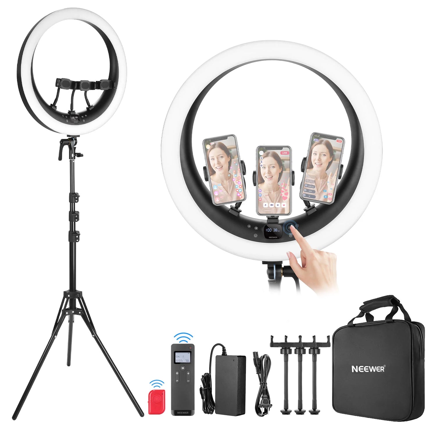 Amazon.com : Neewer 18-Inch Ring Light, 55W Dimmable 5500K Light with 240  LEDs Color Filter, Soft Tube and Carrying Bag for YouTube, TikTok, Selfies  and Photography, Compatible with Camera and Smartphones : Electronics